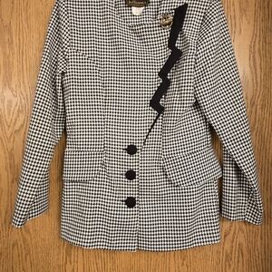 Black and White Wool Houndstooth Blazer